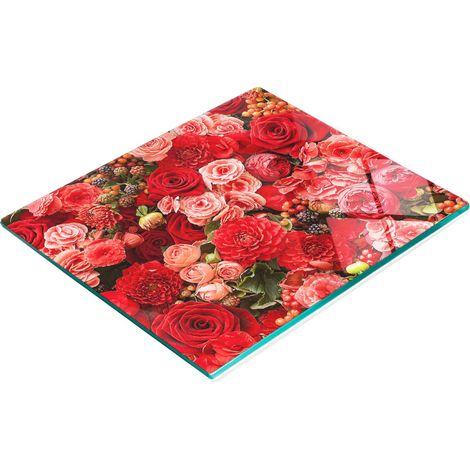 Tablero de vidrio decorativo multifuncional para cocina con flores rojas, 60x52 cm.