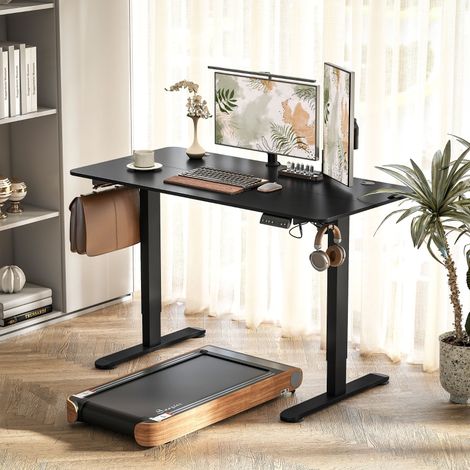 Bureau assis-debout réglable en hauteur, 140 cm x 70 cm x 116 cm, noir (1/4)