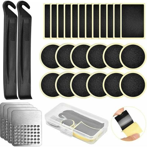 30 Pièces Kit de Réparation Crevaison Vélo, Kit de Reparation Chambre a Air avec Patch Reparation Pneu Velo sans Colle, Leviers de Pneu et Lime Métallique, Idéal pour Vélo, VTT (1/5)