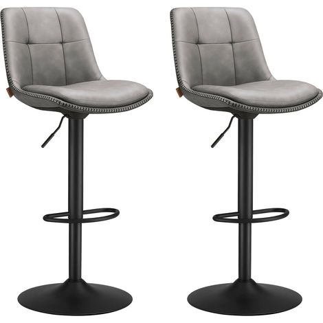 Set di 2 sgabelli da bar sedie da cucina sedute girevoli con altezza regolabile rivestimento imbottito in similpelle schienale e poggiapiedi per sala da pranzo o da bancone acciaio grigio 120007740