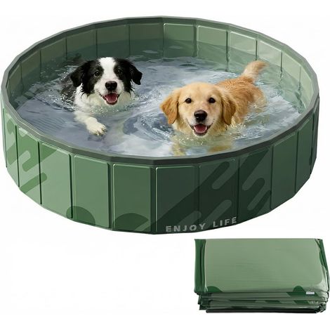 Piscine pour Chiens,pataugeoire Pliable pour Chiens,résistante à l'usure et antidérapante pour Animaux de Compagnie (Vert) (1/5)