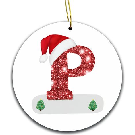 Ornement Lettre - Décoration Arbre De Noël Ronde Personnalisable - Alphabet Noël Avec Bonnet De Père Noël - Intérieur Maison Fête - Lot De 26 Pièces (1/2)