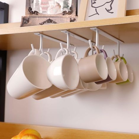 Lot de 3 Porte-tasses, 12 Crochets, Fer Blanc, Design W, Pour Cuisine (1/5)
