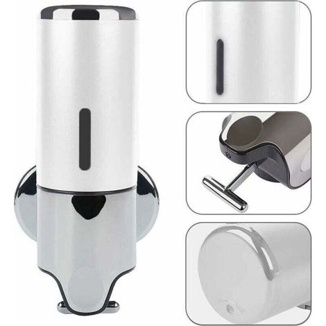 1 Distributeur Savon Mural avec Support pour Douche, XU, Shampoing, Liquide, Nettoyant Mains, Deion Cuisine, Toilettes, Salle Bain, 24x12x8 cm/500 ML(Blanc KZQ - KZQ (1/4)