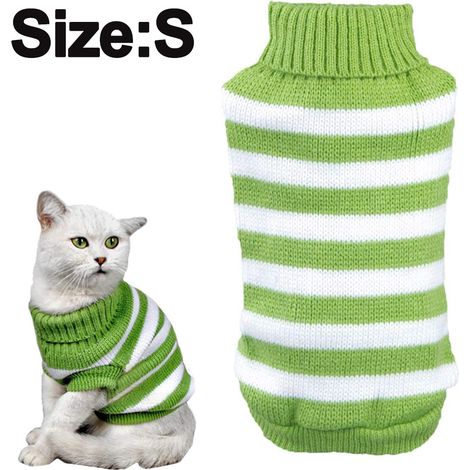 Pull Col Roulé Pour Chien Et Chat - Tricot Rayé Hiver - Vêtement Doux Avec Nœud Papillon - Taille S Et M (1/5)