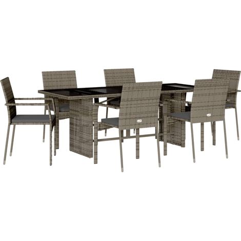 Maison Exclusive - 7-tlg. Garten-Essgruppe mit Kissen Grau Poly R