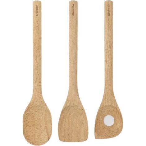 Brabantia Set d'ustensiles de cuisine bois brun clair