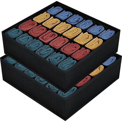 Organiseurs de Tiroir pour Chaussettes - Lot de 2 Séparateurs de Tiroirs Organiseur de Sous-Vêtements Pliables avec 24 Compartiments,Noir (1/5)
