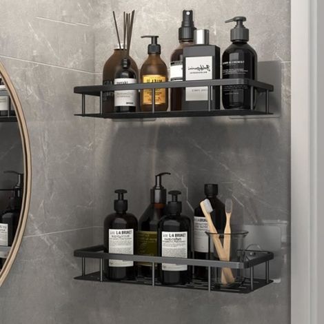 Range Couverts,Ensemble d'étagères de salle de bains,sans poinçon,Triangle,coin,étagère de rangement de douche- Rectangle Black S
