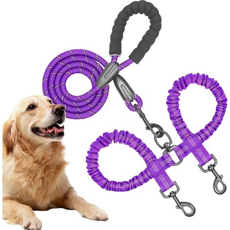 Laisse pour chien  Harnais double pour chien, sangle réglable, laisse de dressage, amortisseur de chocs, élastique pour chiens de taille moyenne et grande (1/5)