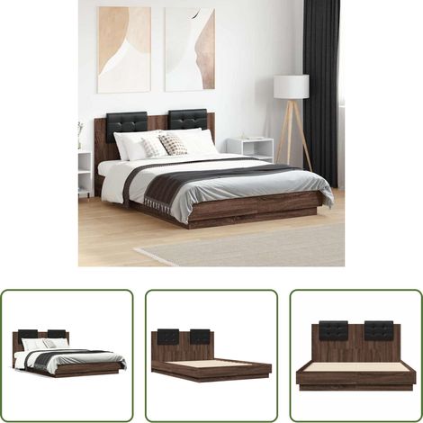 vidaXL Cama con cabecero madera de ingeniería marrón roble 120x190 cm (1/5)