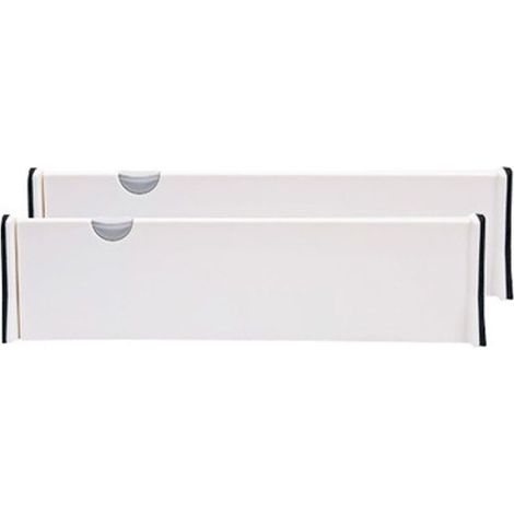 Separadores/organizadores de cajones expandibles de 2 piezas para oficina, cocina, cajones, baño, dormitorio y cómoda, color blanco. (1/5)