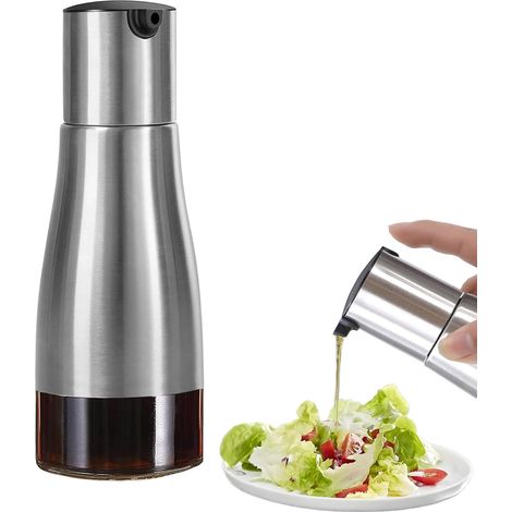Silver oil bottle, 320 ml, olive oil and vinegar dispenser, olive oil, vinegar and oil bottles with stainless steel glass base (1/5)