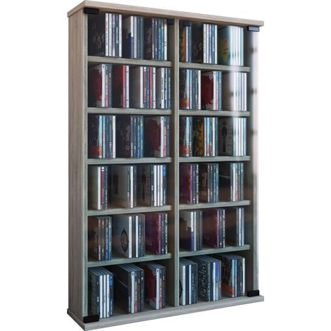 Madera CD DVD Stand Regal Roma Puerta de cristal 92x60x18 - VCM