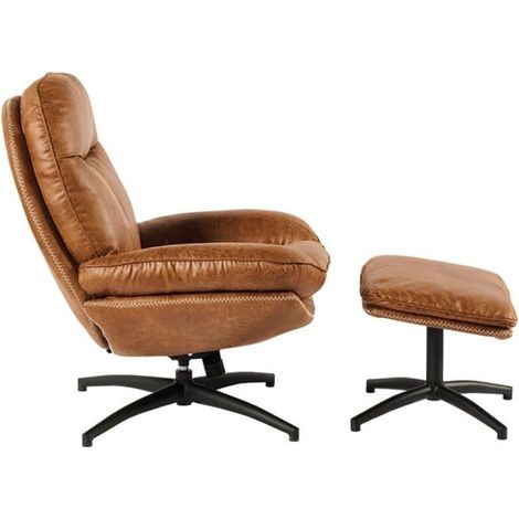 Fauteuil vintage inclinable marron confort avec repose-pieds Casita BRANSON (1/3)