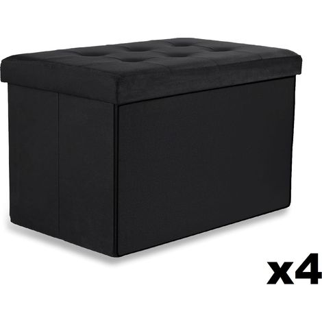 Puff plegable Valora XL de terciopelo negro para salón lote de 4 (1/5)
