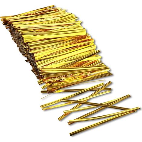Lot de 1000 attaches torsadées métalliques pour sachets - Clips de fermeture dorés - Bandes de fermeture - Pour boulangerie, sacs à bonbons, biscuits, chocolat (doré, 3,9 pouces) (1/5)