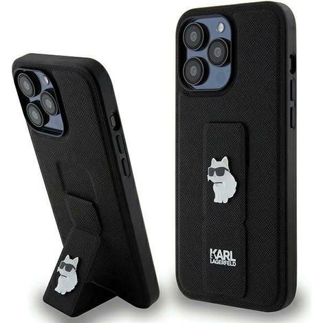 Karl Lagerfeld KLHCP13LGSACHPK iPhone 13 Pro / 13 6.1 negro/negro estuche rígido Gripstand Saffiano Choupette Pins (1/5)
