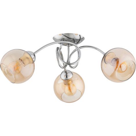 Alfa TEVI Modern Decorative Flush Mount Ceiling Lamp, Chrome/Silver Metal Triple 3-Light Fixture 56cm, 3xE27 max 15W, Dimmable, for Living Room Bedroom Dining, Model 62413