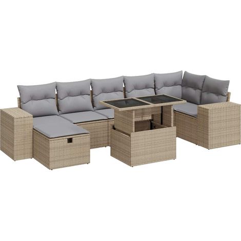 Juego de sofás jardín con cojines 5 pzas ratán sintético beige (1/5)