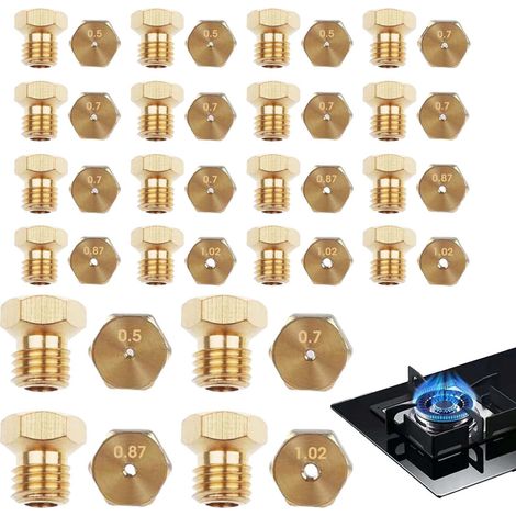 20PCS Gicleur Gaz de Ville Laiton, Gicleur Gaz Butane 4×0.5mm, 4×0.87mm, 4×1.02mm, 8×0.7mm, Adaptateur GPL Bouteille pour Plaque de Cuisson Gaziniere (1/5)