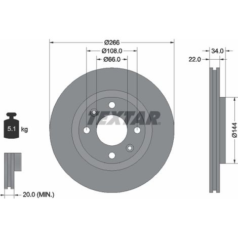 Lot de 2 Disques de frein Textar 92111503 CITROËN 1610740680 1610740780