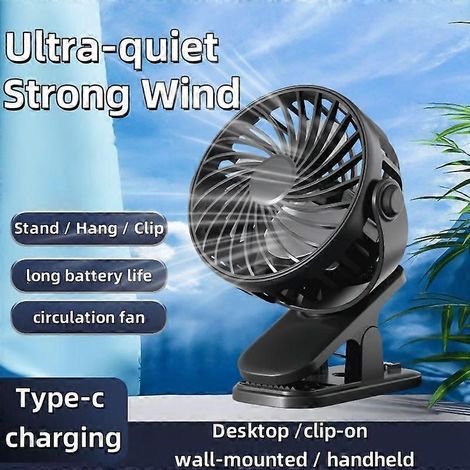 Ventilateur portable à pince, rotatif à 360°, silencieux, rechargeable par USB, 3 vitesses, compact et idéal pour la maison, le bureau, le siège auto et le camping (1 pièce). (1/5)