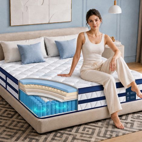 Matelas 140x190 26 cm, surmatelas intégré, ressort ensaché 7 zones, coutil premium 420 g/m², H3/H4 (1/5)