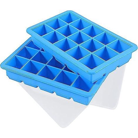 (bleu) Bacs Glaons 15 Compartiments, Lot De 2 Grands Bacs Glaons En Silicone Avec Couvercles, Bacs Glaons Empilables Et Peu Encombrants Pour L (1/5)
