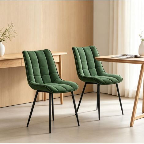 Lot de 2 chaises de salle à manger en velours vert foncé, pieds métal, 85,5 cm, OKMYHOME (1/5)