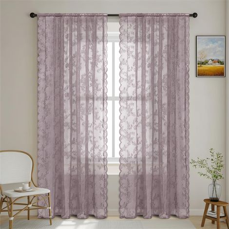 Rideaux en Voile à Dentelle Lilas Poussiéreux 2 Pièces 100 × 250 cm, Rideau de Fenêtre Moderne, pour Salon Chambre Cuisine Décor (1/5)