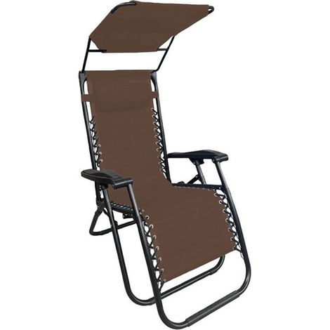 TRADE SHOP - Sedia Sdraio Con Parasole In Textilene Reclinabile Pieghevole Con Poggiatesta 483015 - Marrone (1/3)