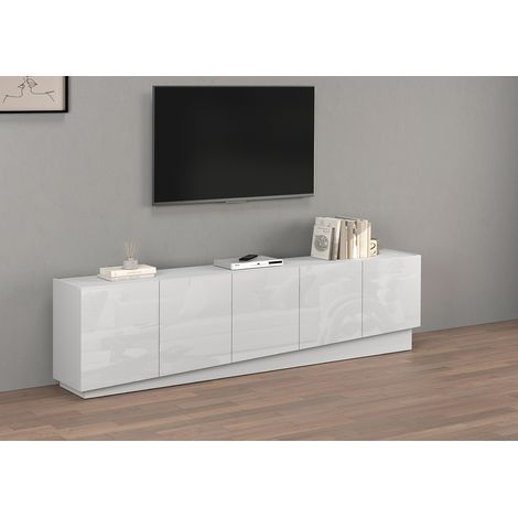 Meuble TV moderne 225 cm blanc brillant Valencia (1/5)