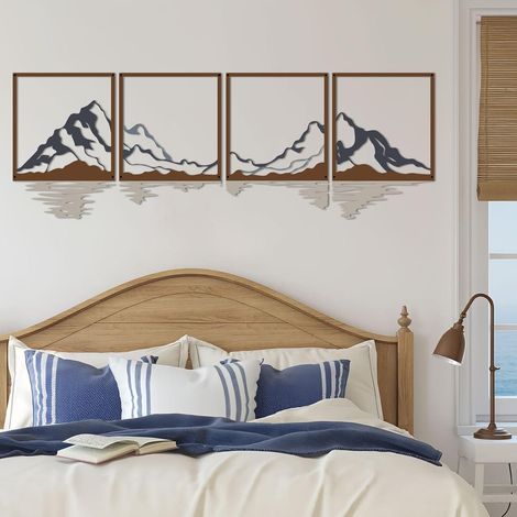 Décoration murale métal 4 pièces montagnes colorées 180x56 cm (1/5)