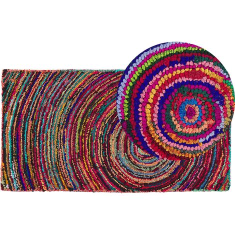 Alfombra multicolor de algodón 80 x 150 cm rectangular patrón abstracto tejida a mano boho Malatya