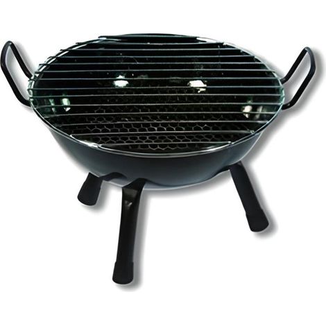 Barbecue rond vitrifié pour table en Acier inoxydable coloris Noir - 28 x 20 cm