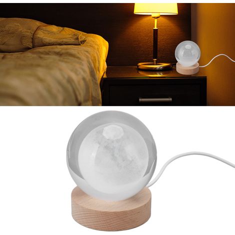 Lampada lunare a LED 3D con lente ad incastro, sfera di cristallo, base in legno composito, alimentazione USB, decorazione d'ambiente, regalo per bambini e amici (1/4)