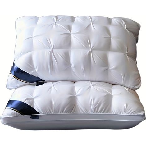 Lot de 2 oreillers volumineux 44x68 cm – Garnissage en microfibre – Enveloppe en polyester anti-acarienne – Lavable en machine– Blanc (1/5)