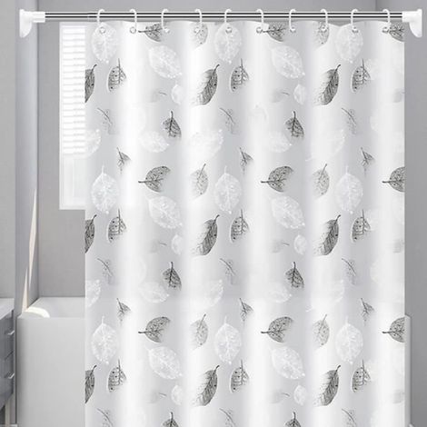 Rideaux de Douche, Rideau de Douche 180x200 cm, Rideau Douche Anti Moisissure - Blanc la Feuille Lavable Rideau (1/4)