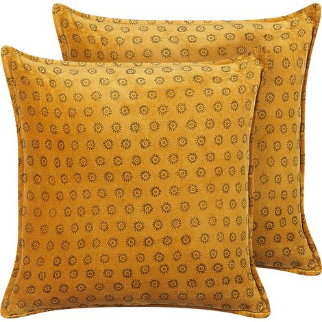 Conjunto de 2 cojines de terciopelo amarillo mostaza 45 x 45 cm impreso Rapis