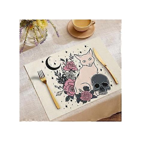 Sets de table en lin pour Halloween, série Trick Or Treat, sets de table combinés, décoration de table pour restaurants, dessous de plat isolants (YMCD-13) (1/2)