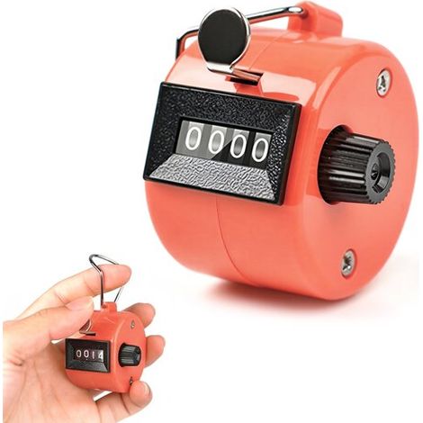 Compteur de personnes manuel, compteur mécanique à 4 chiffres, sans pile, boîtier en plastique avec anneau de maintien, orange (1/5)