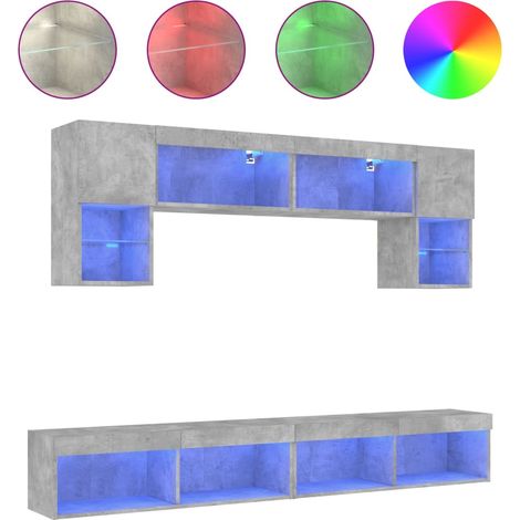 Maison Exclusive - 6-tlg. Wohnwand mit LED-Beleuchtung Betongrau (1/5)