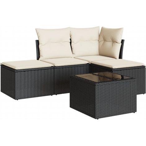 Maison Exclusive - Set Divani da Giardino 5 pz con Cuscini in Polyrattan Nero (1/3)