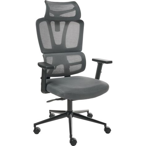 Silla ejecutiva de oficina giratoria de malla reposacabezas deslizante reposabrazos ajustable arriba/abajo gris oscuro Omega