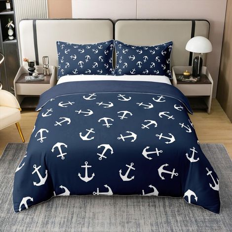 Anchor Imprimer Housse de Couette 200x200cm 100% Coton pour Garçons Filles Adolescents Océan Parure de Lit mer Aventure Ensemble de Literie Marine - 200 x 200 cm + 2 taies d'oreiller 65 x 65 cm (1/5)