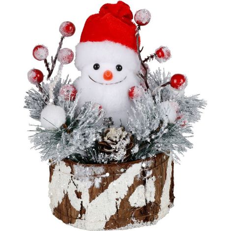 Weihnachtlicher Deko-Schneemann aus Styropor auf Baumstumpf (1/3)