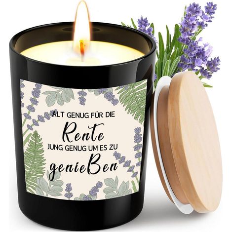 Duftkerze Lavendel 7oz mit Spruch für Ruhestand, Geschenk für Frauen & Männer