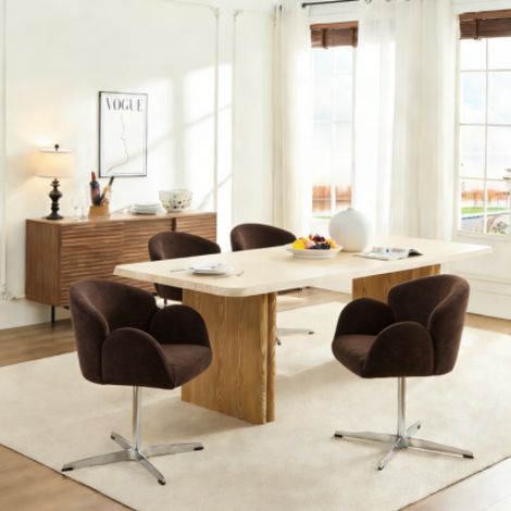 Chaise pivotante velours marron – 360° – Acier inoxydable poli – Rembourrée – 64x64x78cm – Salle à manger/Cuisine/Salon (1/5)