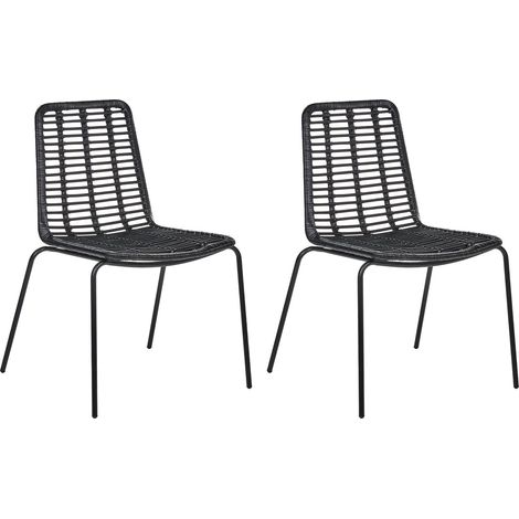 Set di 2 sedie senza braccioli gambe in ferro schienale e seduta in rattan nero Taos